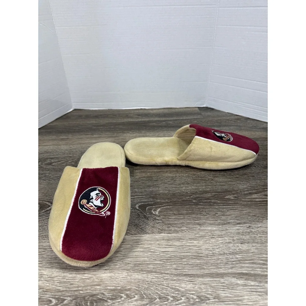 FOCO Florida State Seminoles Mens Large 11-12 Slippers‎ FSU Garnet Gold Tan Logo